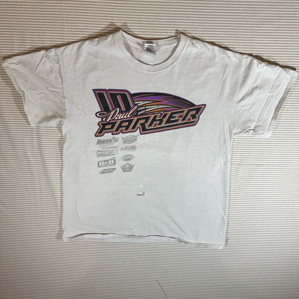Vintage 2014 Paul Parker Racing Dirt Late Model #10 Kaukauna Wisconsin T-Shirt L